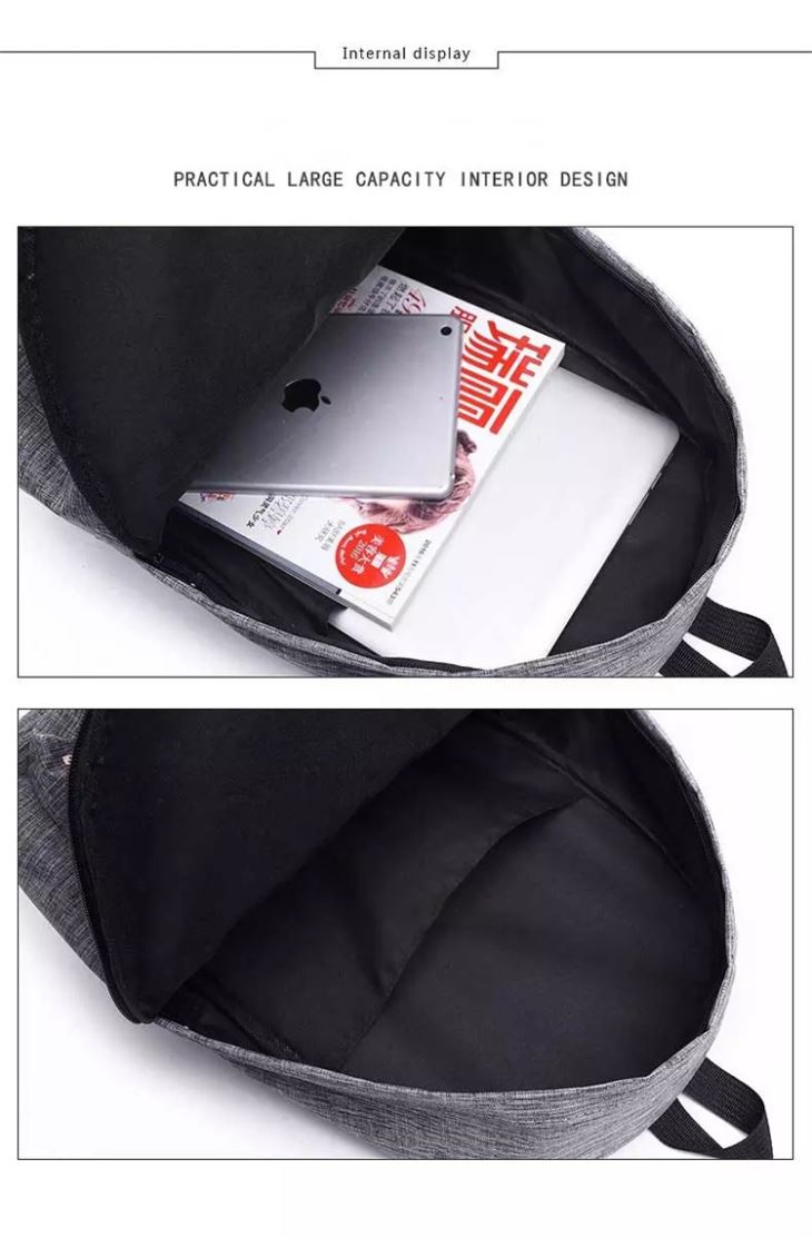Rucksack书包学生学校包帆布背包带USB充电器