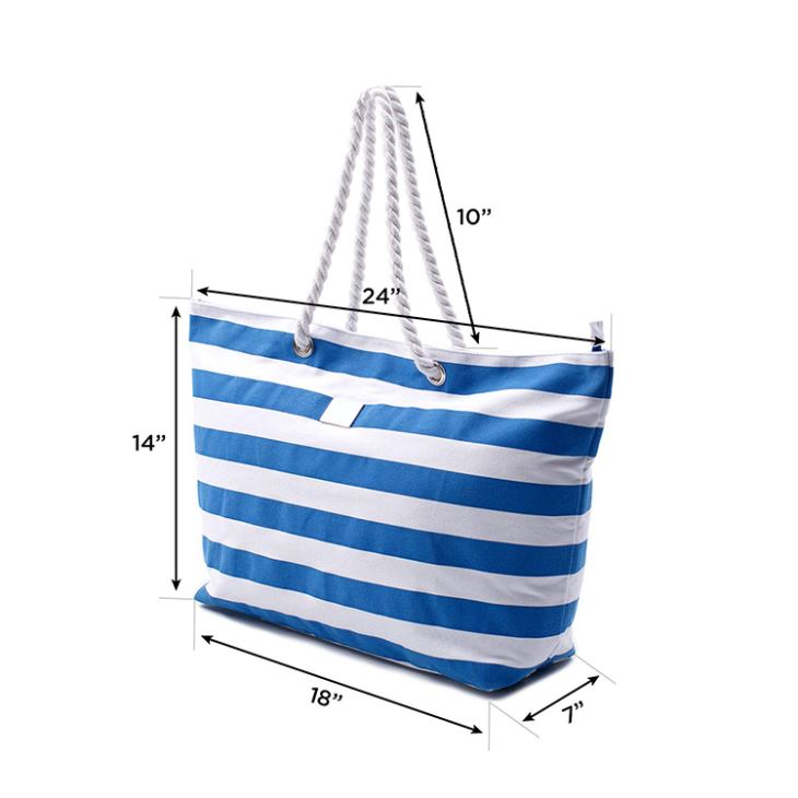 Canvas Beach Bag, Customize Wholesales Promotional Travel Shopping Boat Bag with Rope Handle, Summer Ladies 100% Cotton Large Muslin Calico Natural Zipper Bag