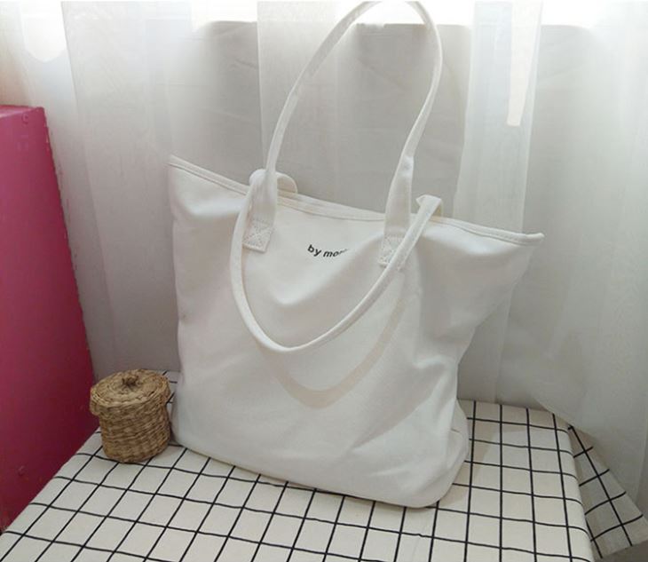 100% Red Color Cotton Tote Bag with Zipper, Canvas Zipper Carrying Bag