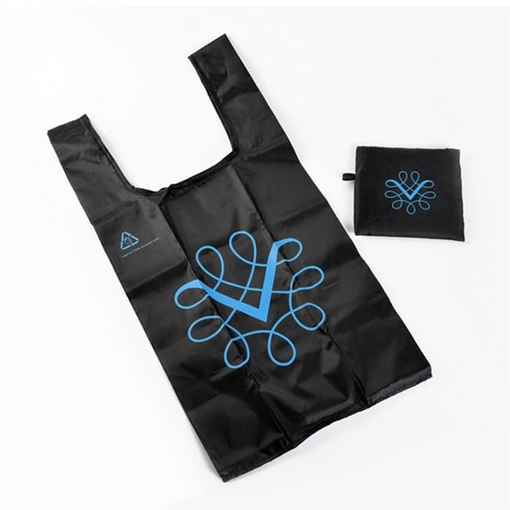 Custom Logo Big Supermarket Folding Shopping Bags Into Pouch Eco Friendly RPET Tote Reusable Grocery Bags